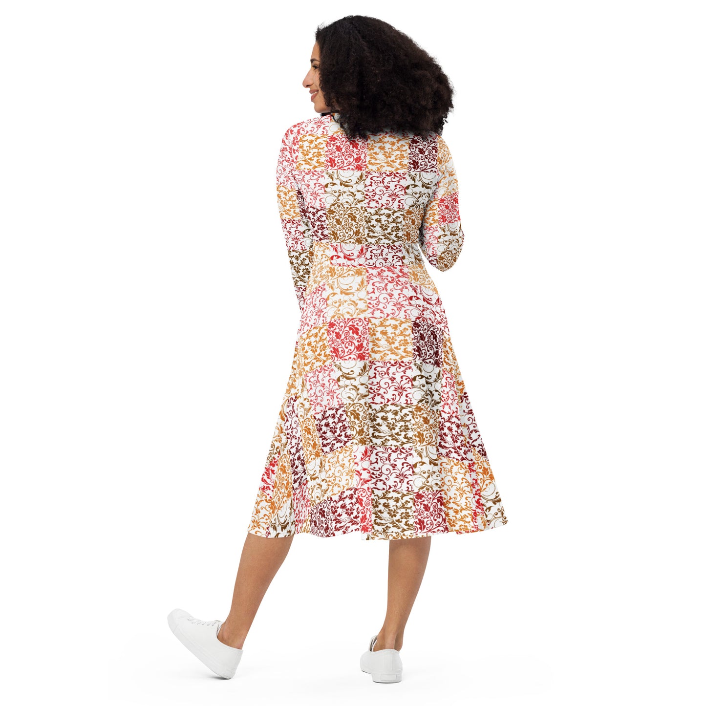 All-over print long sleeve midi dress