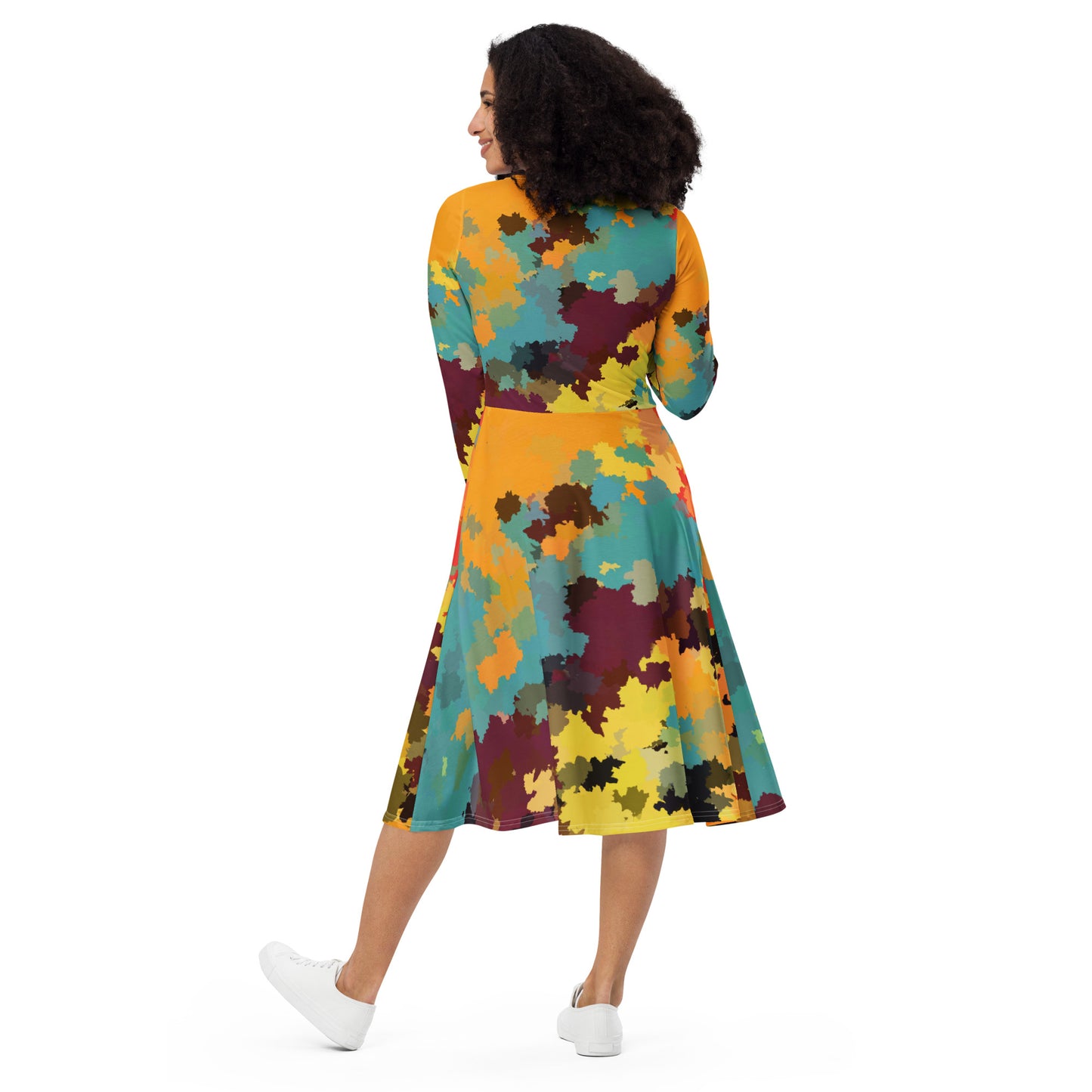 All-over print long sleeve midi dress