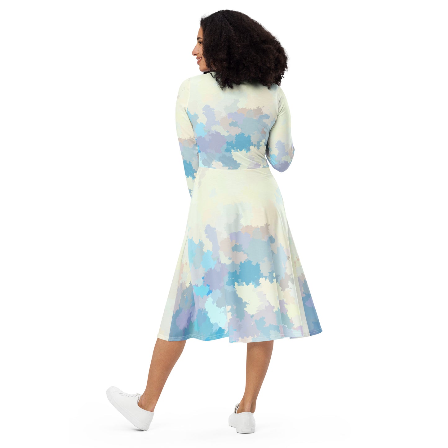 All-over print long sleeve midi dress