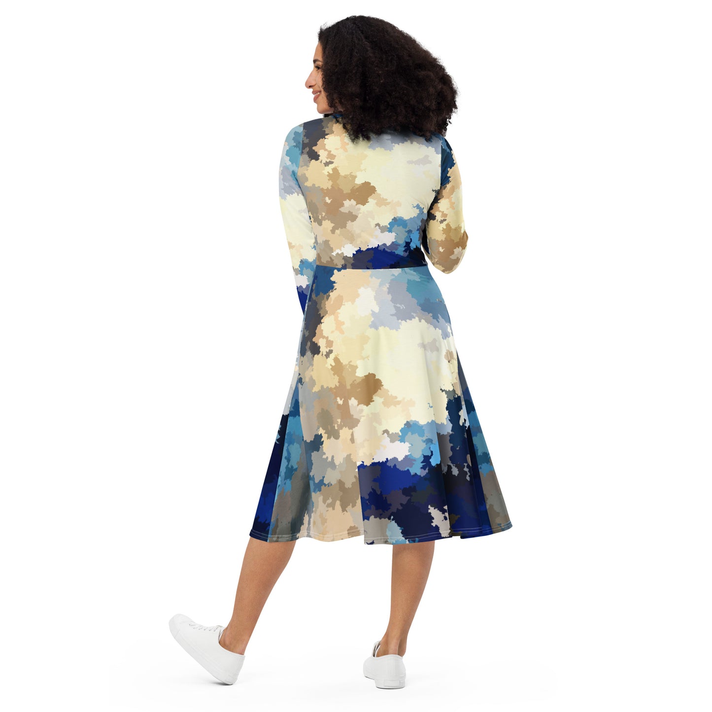 All-over print long sleeve midi dress