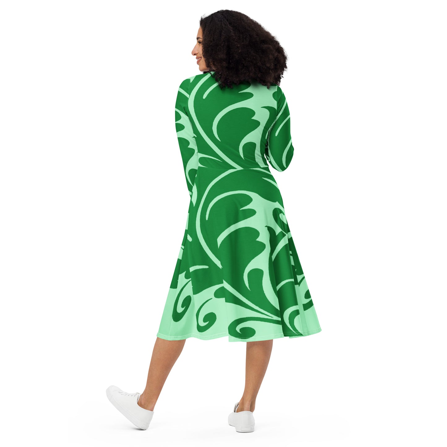 All-over print long sleeve midi dress