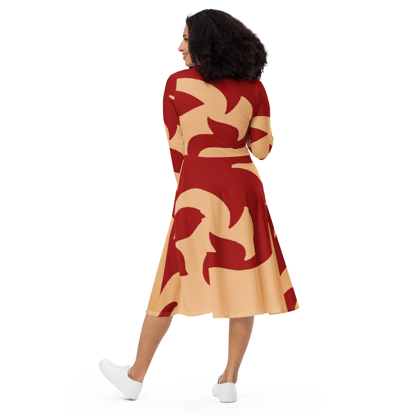 All-over print long sleeve midi dress