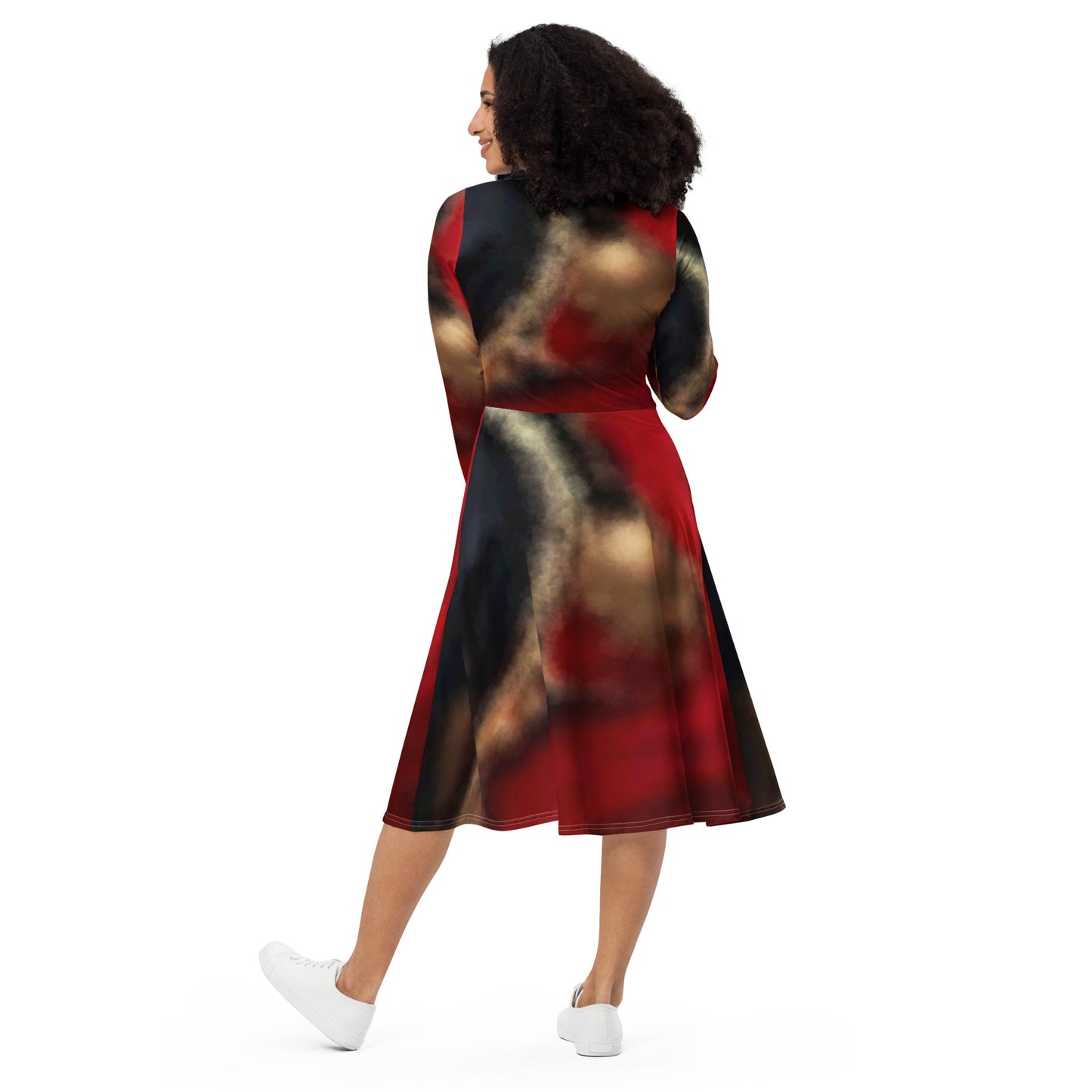 All-over print long sleeve midi dress