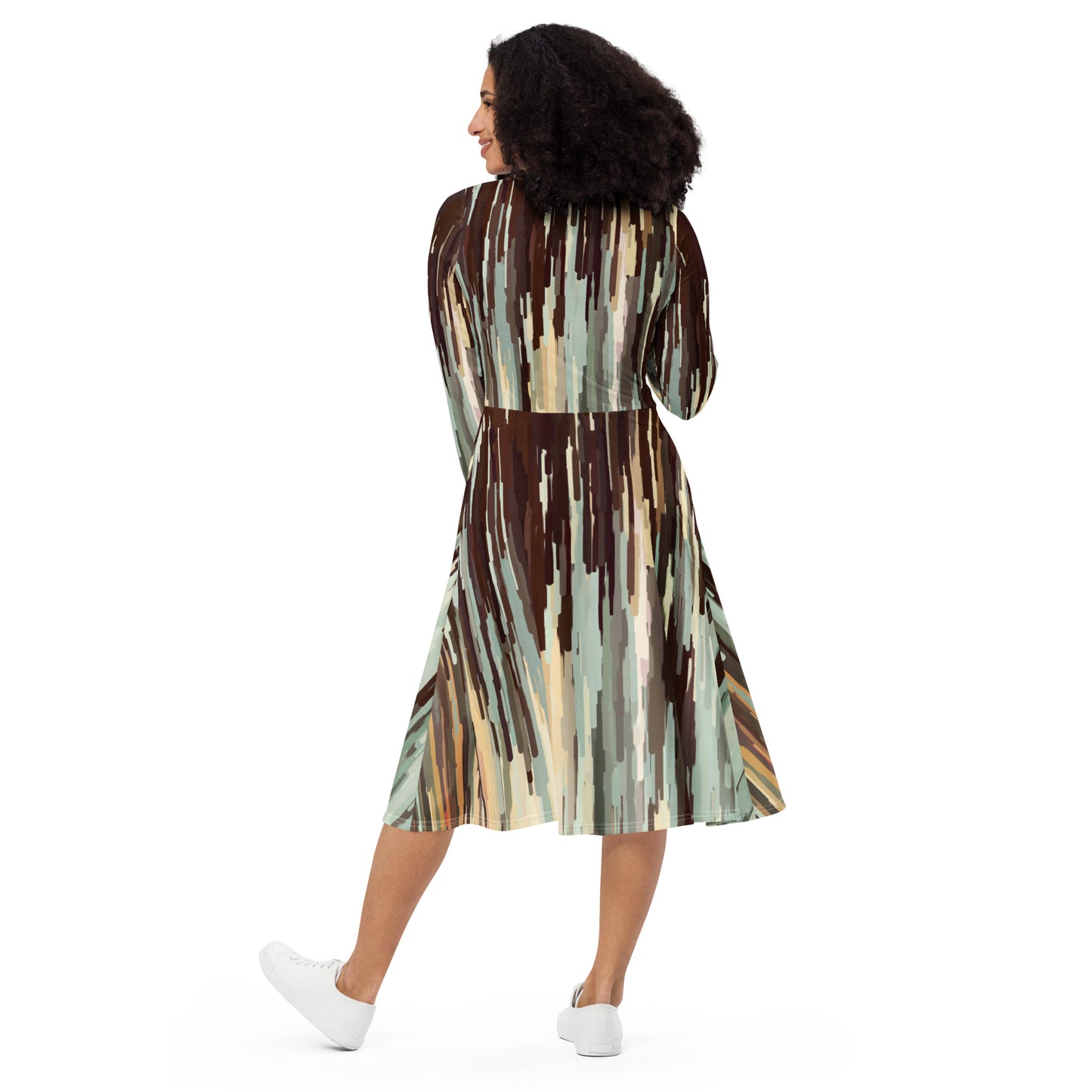 All-over print long sleeve midi dress