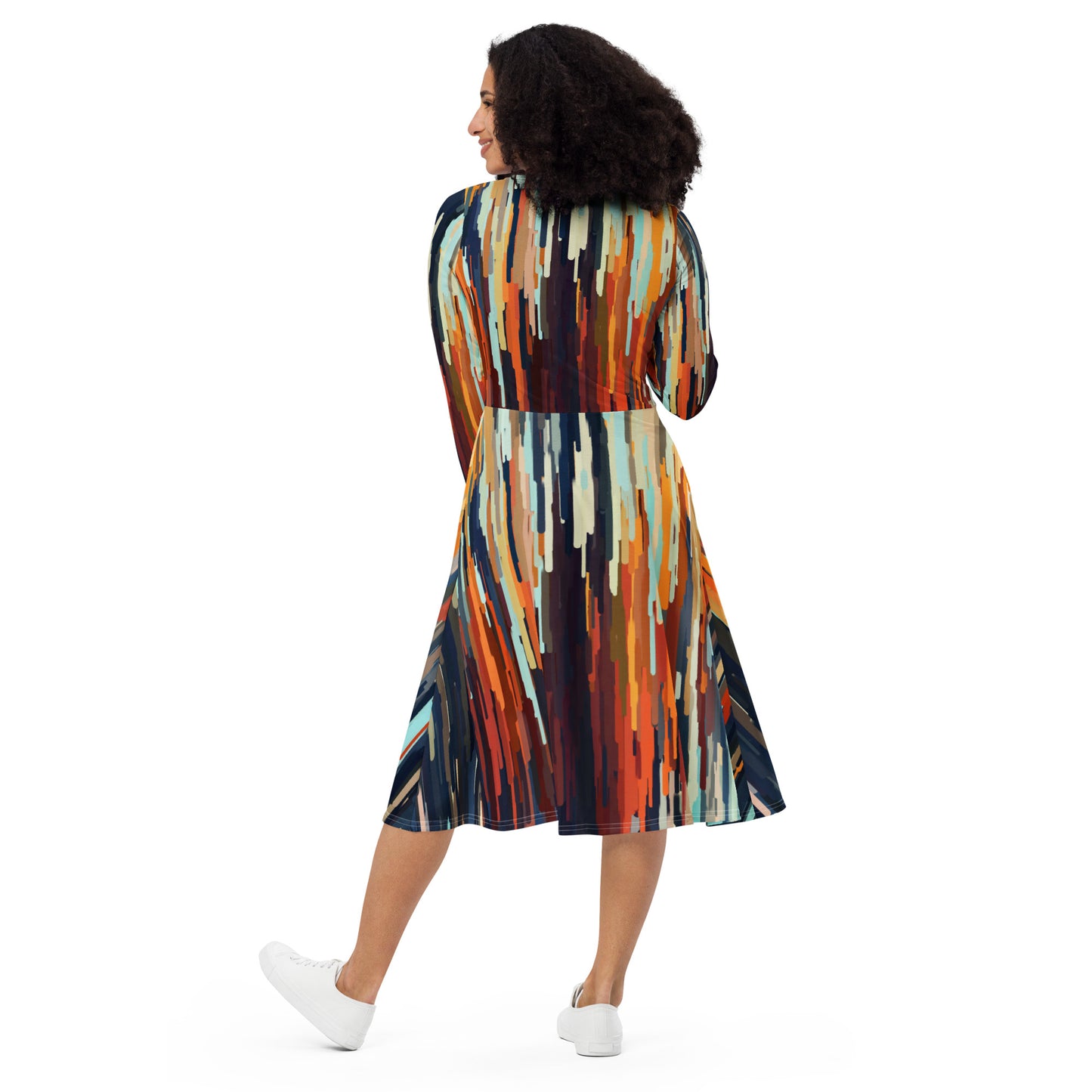 All-over print long sleeve midi dress