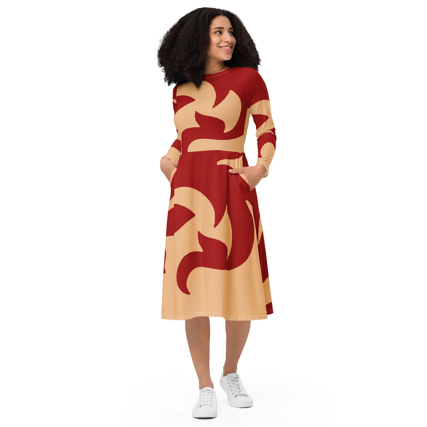 All-over print long sleeve midi dress