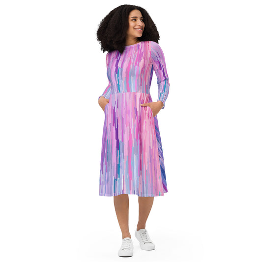 All-over print long sleeve midi dress