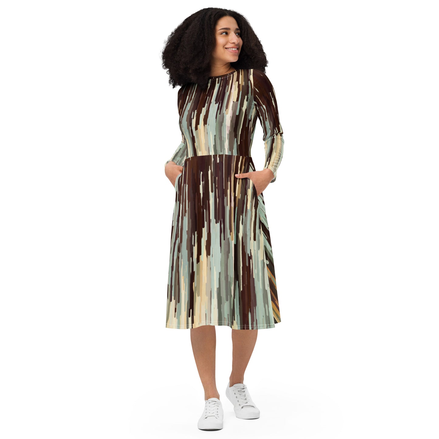 All-over print long sleeve midi dress