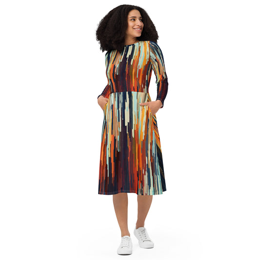 All-over print long sleeve midi dress