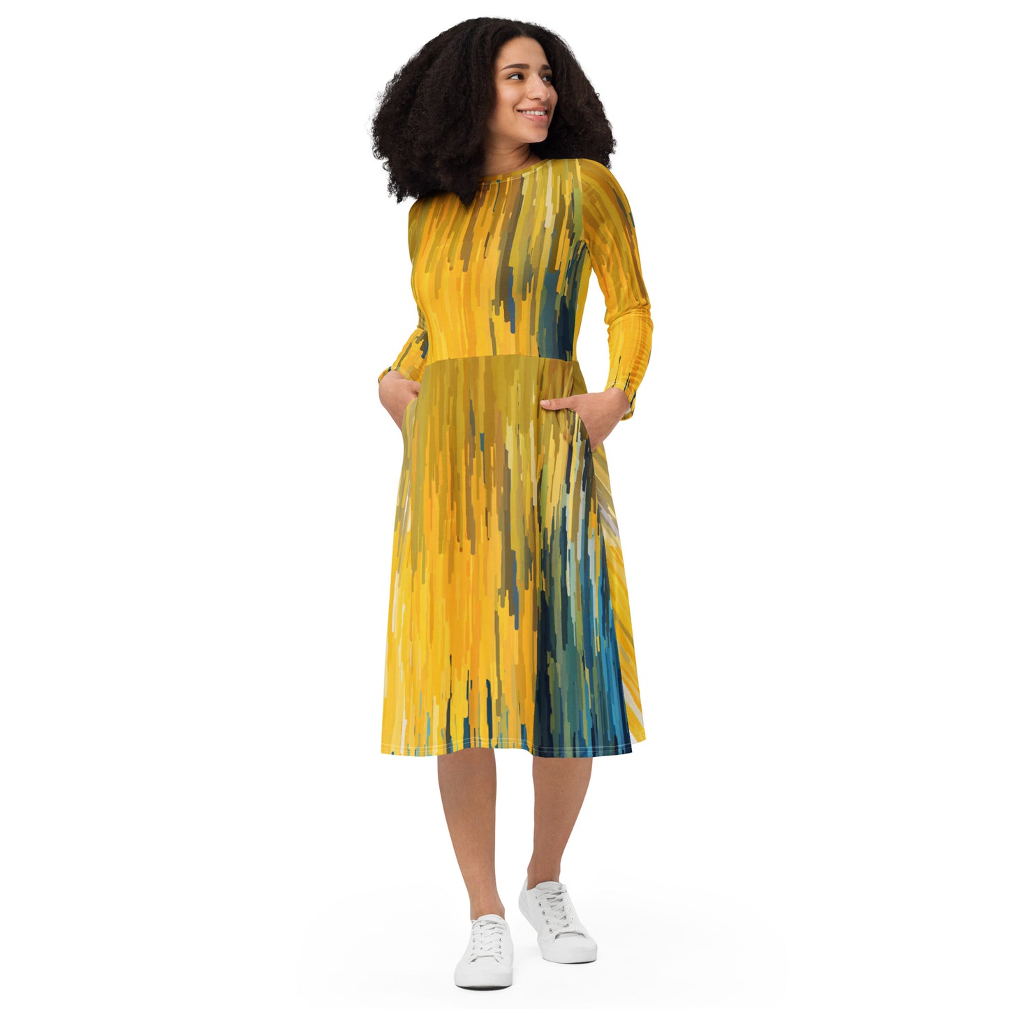 All-over print long sleeve midi dress