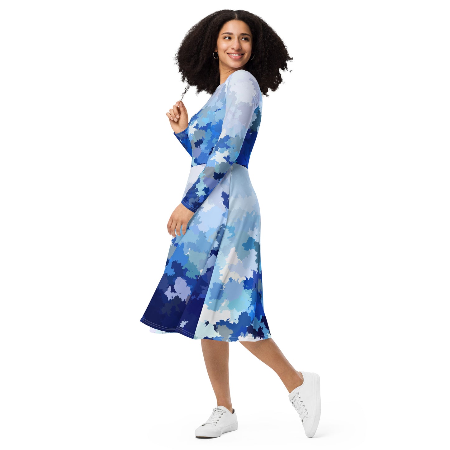 All-over print long sleeve midi dress