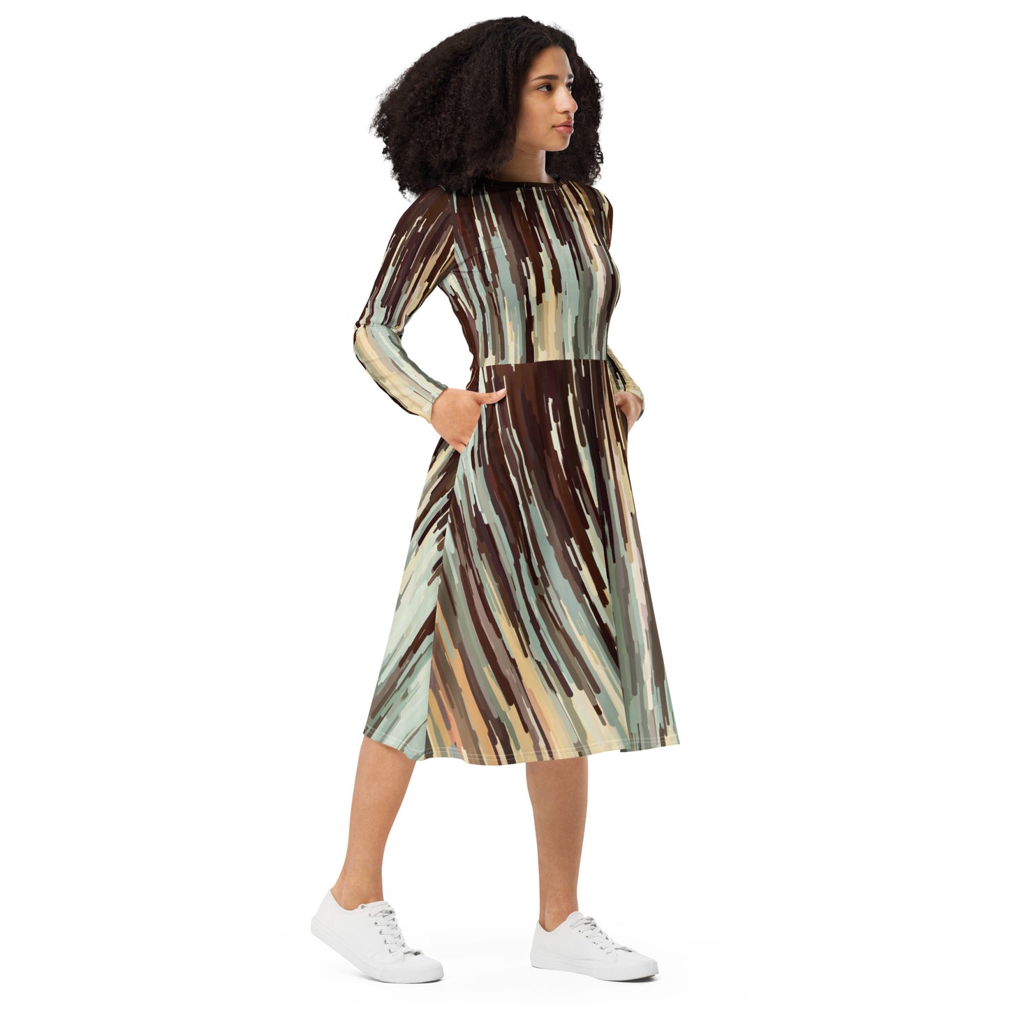 All-over print long sleeve midi dress